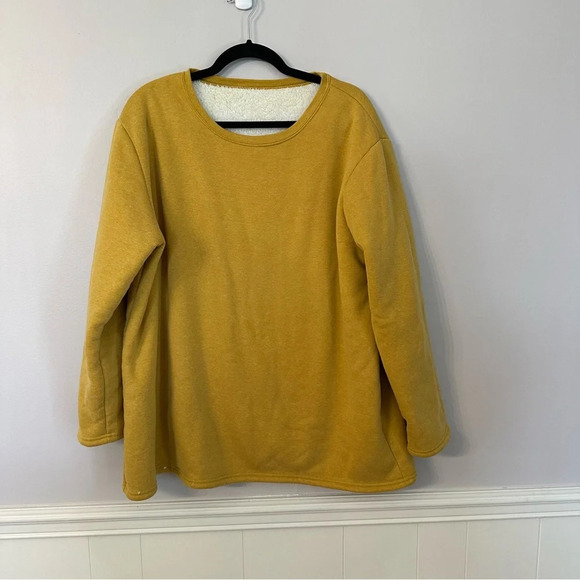 Women’s Long Sleeve Mustard Yellow Cotton Crewneck Fleece Lined Top Sz XL GUC - Picture 2 of 7